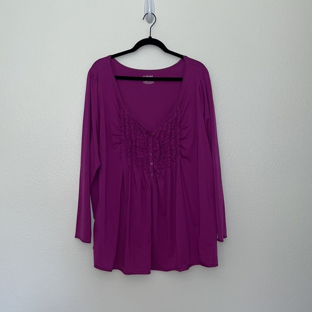 Lane Bryant 22/24 womens Popover top V neck tunic purple/pink